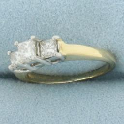 Princess Cut Diamond 3 Stone Past Present Future Wedding Ring In 14k Yellow Gold