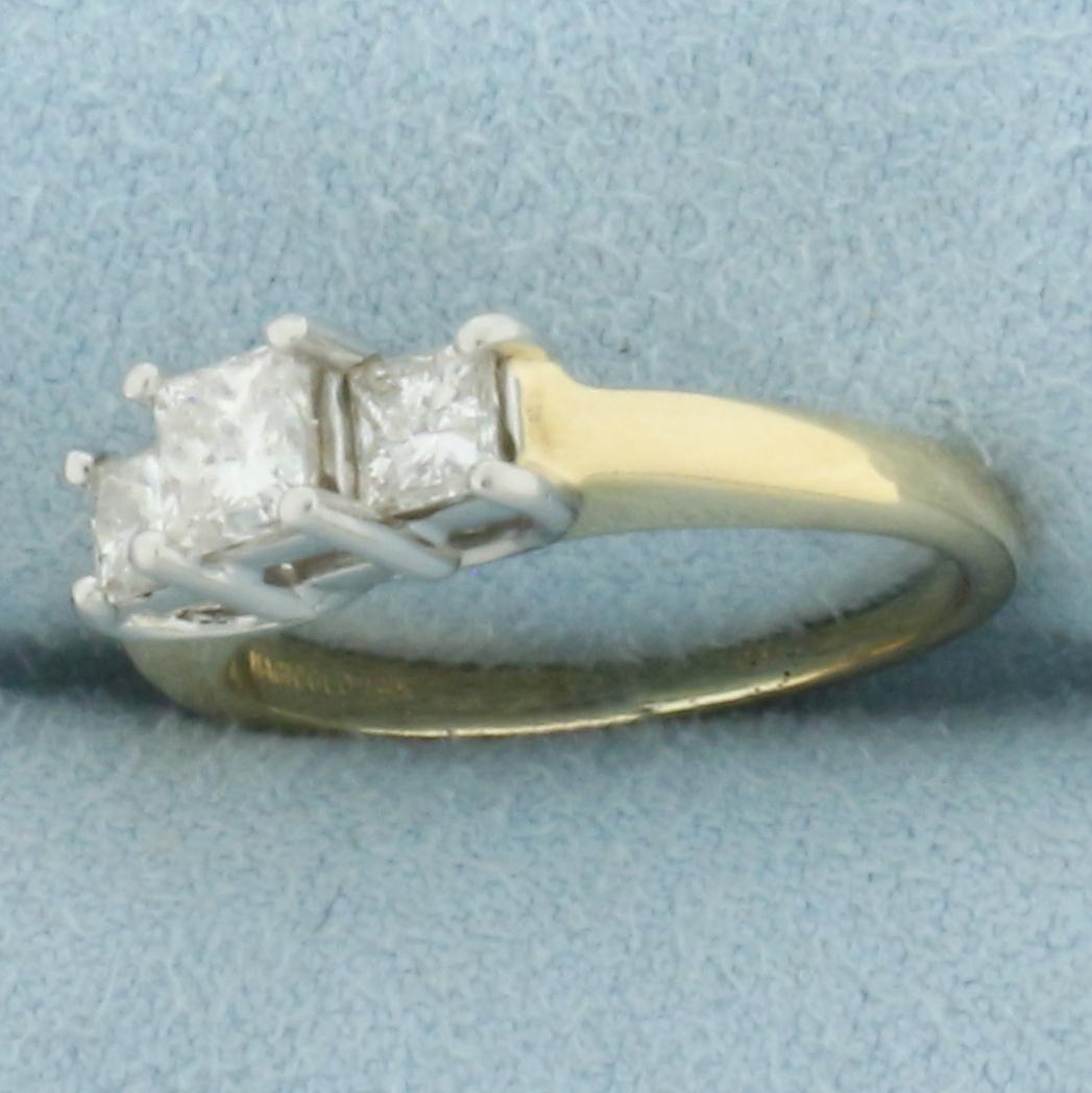 Princess Cut Diamond 3 Stone Past Present Future Wedding Ring In 14k Yellow Gold