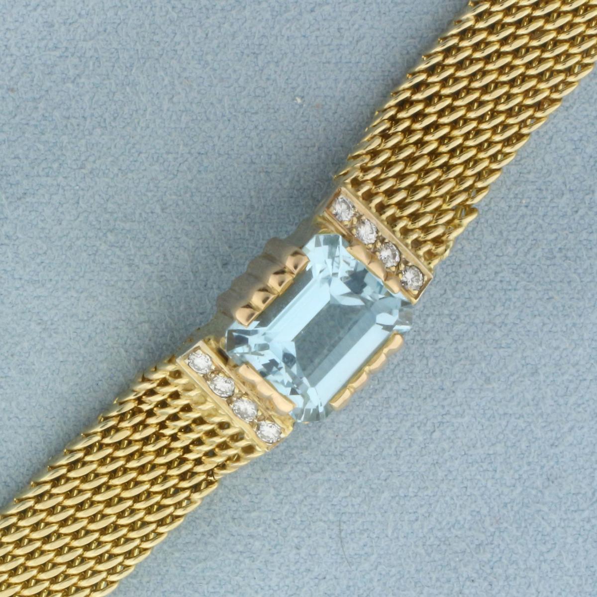 Vintage Aquamarine And Diamond Bracelet In 14k Yellow And Rose Gold