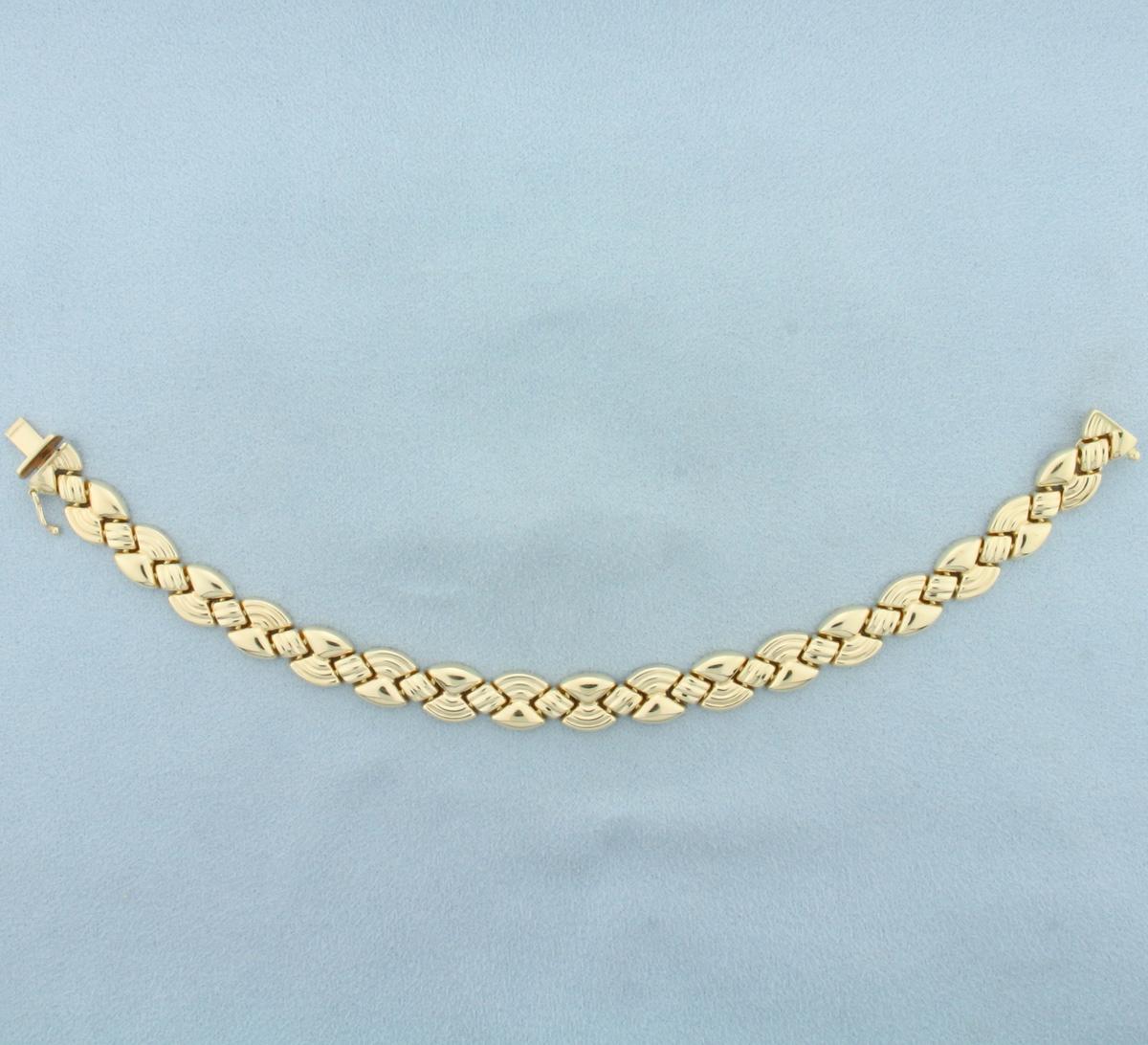 Italian Quilted Puffy Design Link Bracelet In 14k Yellow Gold