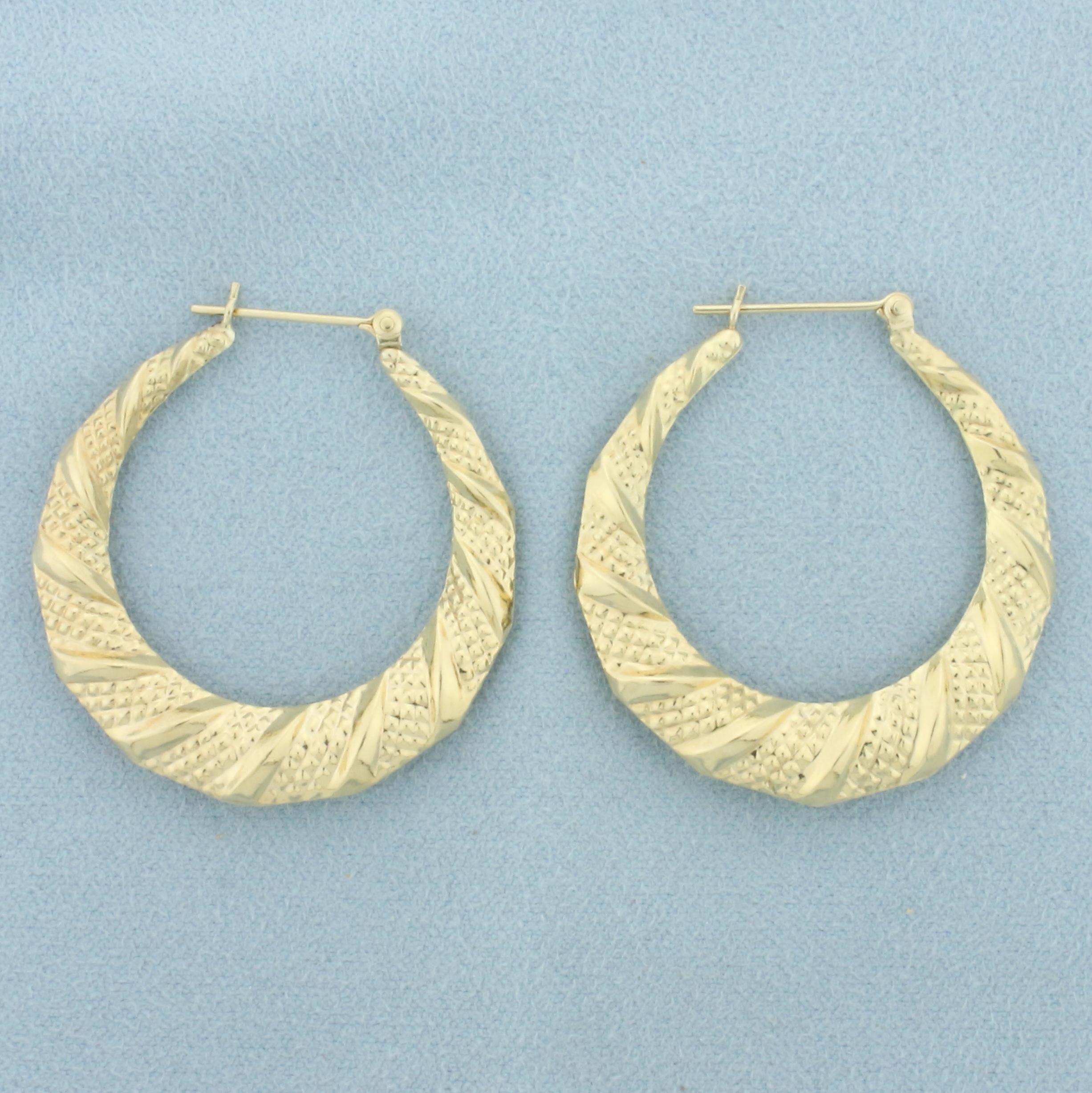 Unique Textured Hoop Earrings In 14k Yellow Gold