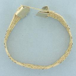 Wide Wave Design Herringbone Bracelet In 14k Yellow Gold