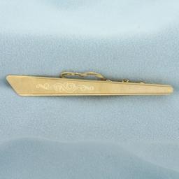 Vintage Engraved Tie Bar Clip With Chain In 18k Yellow Gold