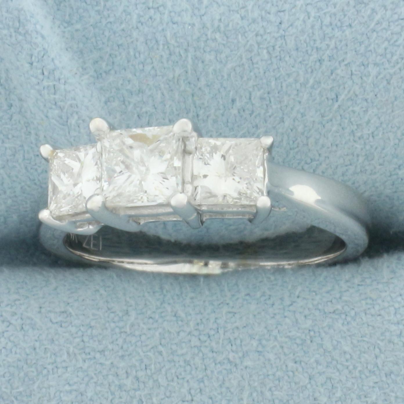 Princess Cut 3 Stone Engagement Or Anniversary Ring In 14k White Gold