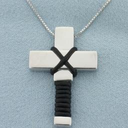 Unique Italian Cross Necklace In 14k White Gold