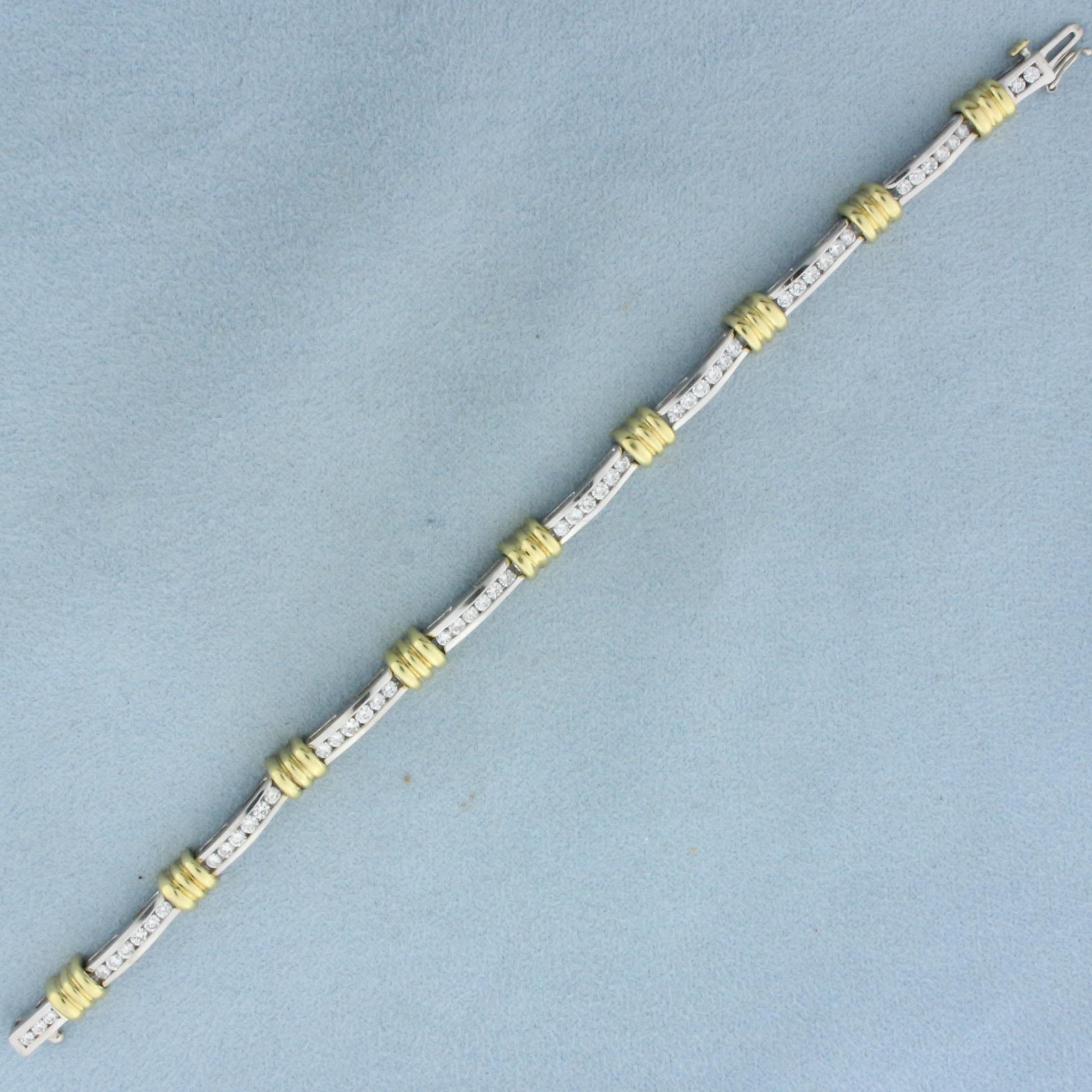 Two Tone Diamond Tennis Bracelet In 18k White And Yellow Gold