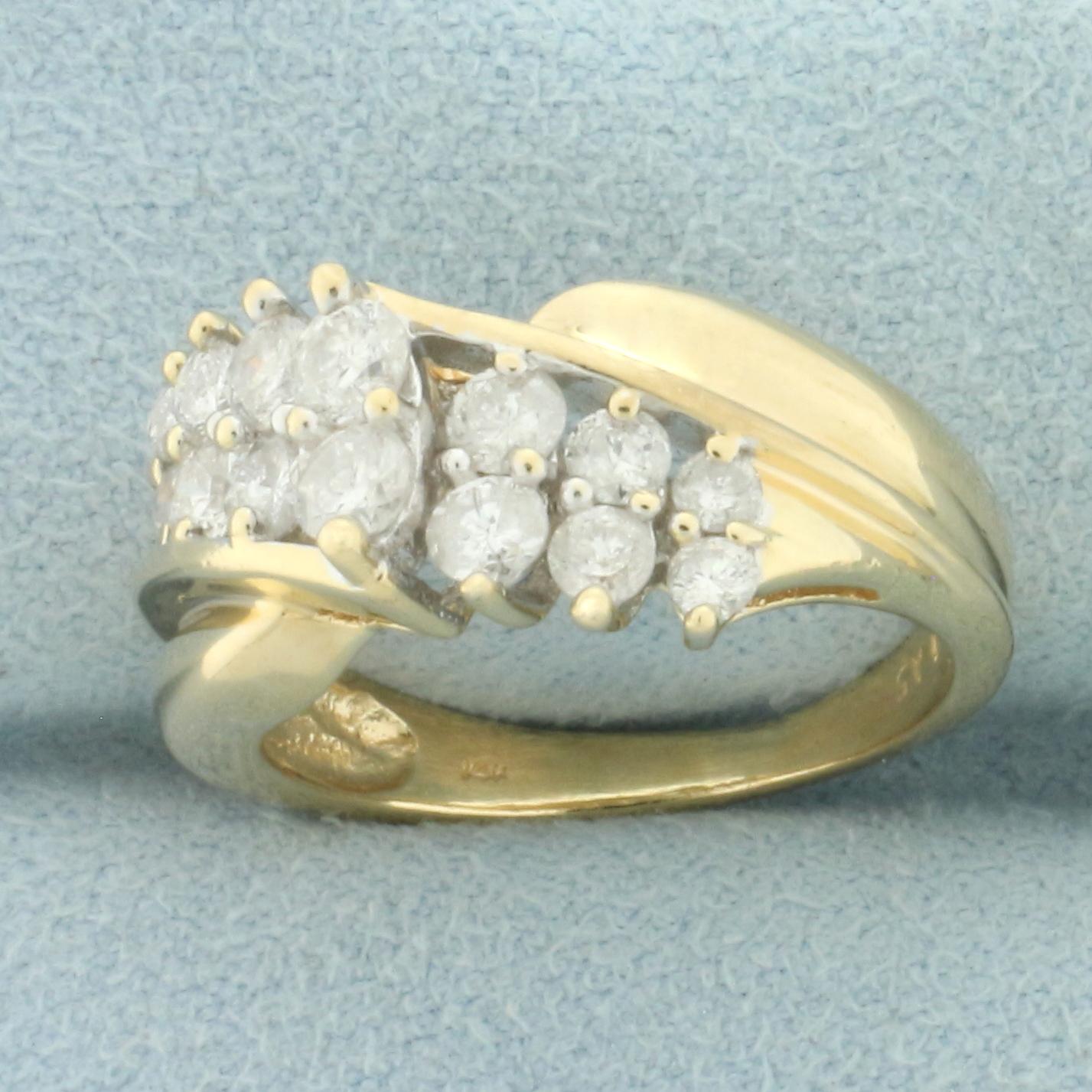Diamond Diagonal Waterfall Design Ring In 14k Yellow Gold
