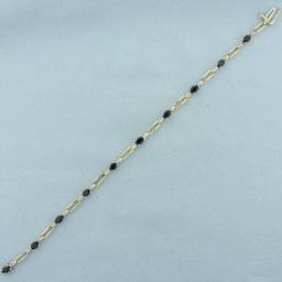 Saphire And Diamond Tennis Bracelet In 10k Yellow Gold