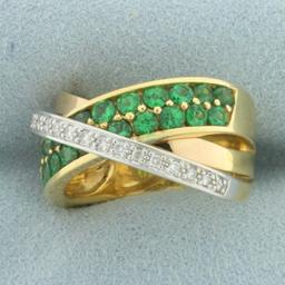 Designer Guy Laroche Tsavorite Garnet And Diamond Criss Cross Ring In 18k Yellow Gold