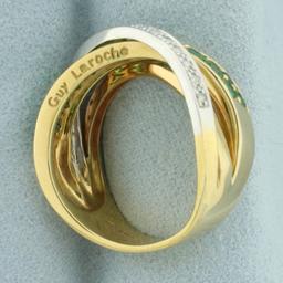 Designer Guy Laroche Tsavorite Garnet And Diamond Criss Cross Ring In 18k Yellow Gold