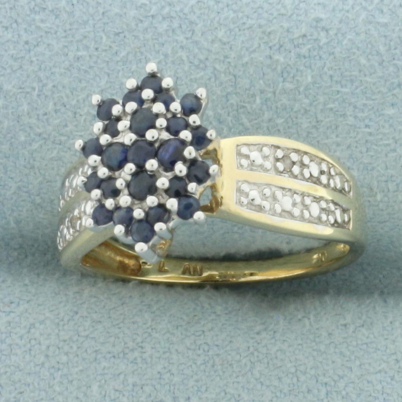 Sapphire And Diamond Ring In 10k Yellow Gold