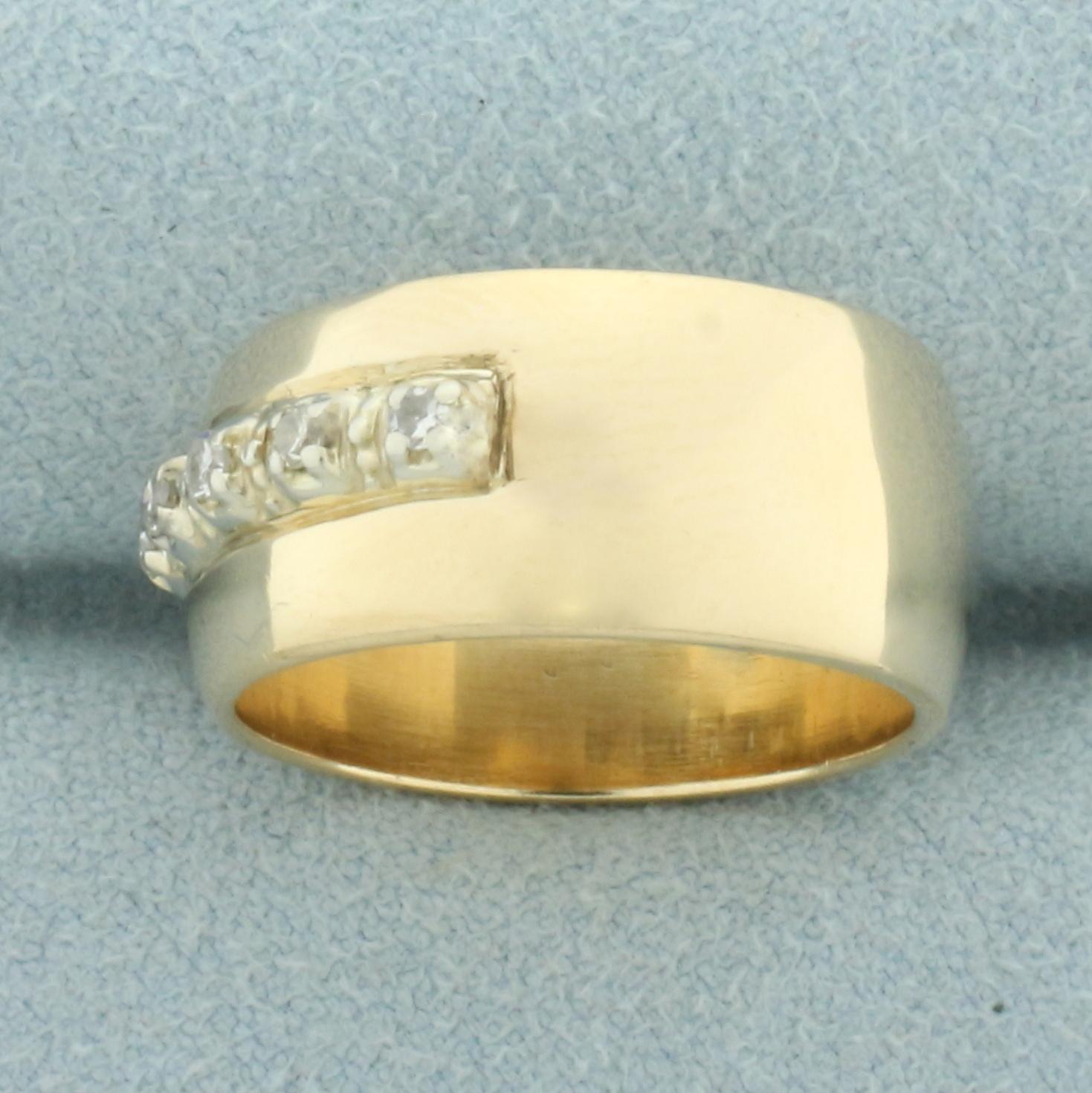 Wide Diamond Cigar Band Ring In 14k Yellow Gold