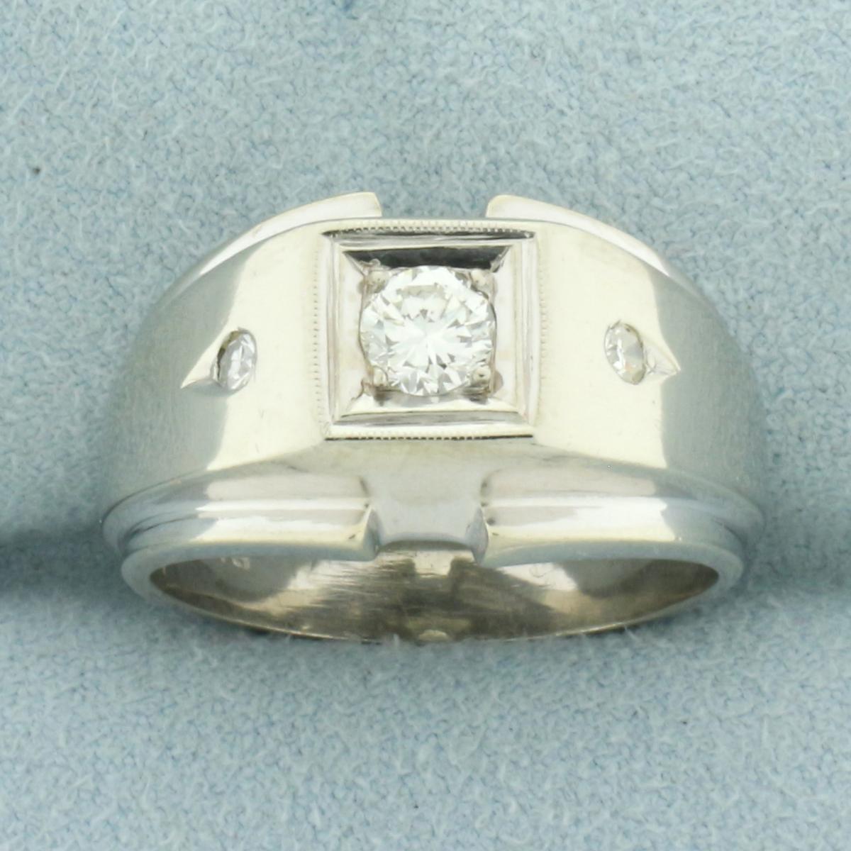 Mens Diamond Ring In 14k White Gold