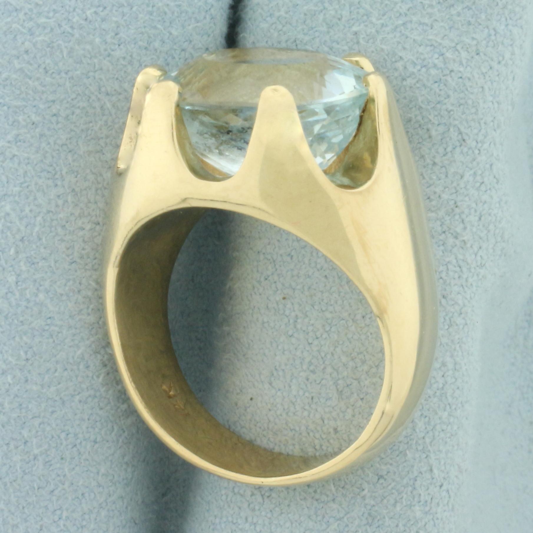 9ct Aquamarine Claw Set Statement Ring In 14k Yellow Gold