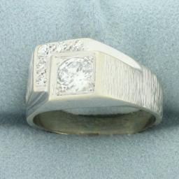 Mens Brushed Finish Diamond Ring In 14k White Gold