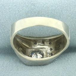 Mens Brushed Finish Diamond Ring In 14k White Gold