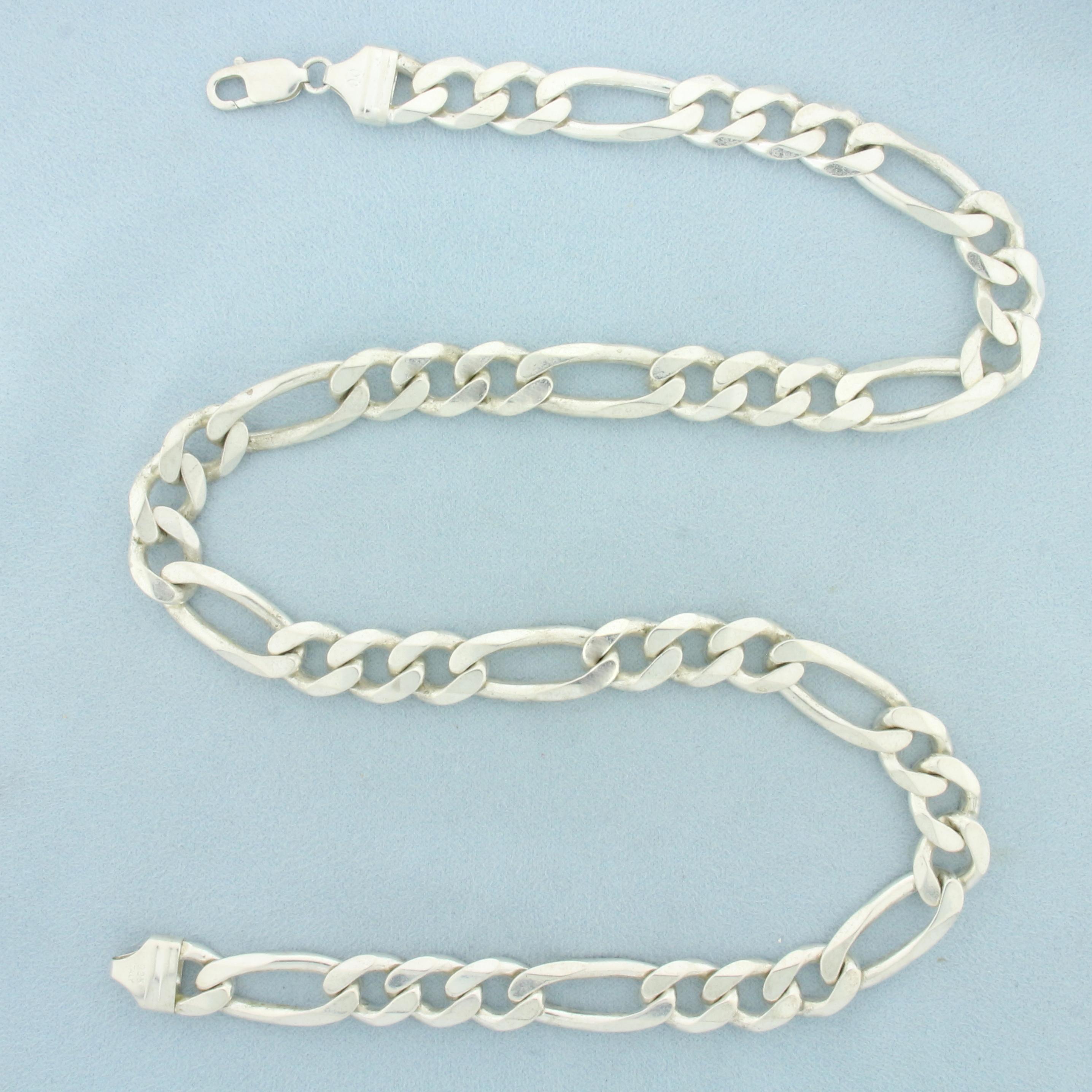 Italian 22 Inch Men's Heavy Figaro Link Chain Necklace In Sterling Silver