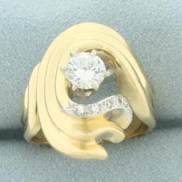 Diamond Swoop Design Ring In 14k Yellow Gold