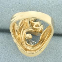 Diamond Swoop Design Ring In 14k Yellow Gold