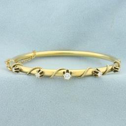 Diamond Rope Design Bangle Bracelet In 14k Yellow Gold