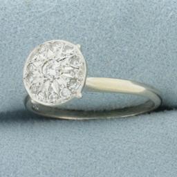 Pave Diamond Disc Design Ring In 14k White Gold