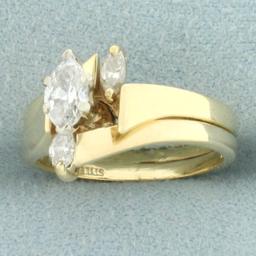 Marquise Diamond Engagement Ring And Wedding Band Ring Bridal Set In 14k Yellow Gold