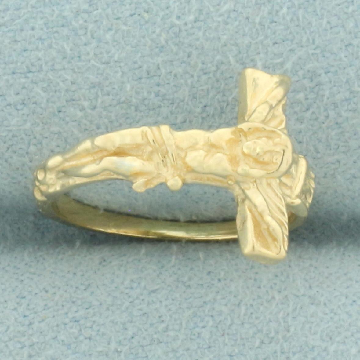 Childs Crucifix Ring In 14k Yellow Gold