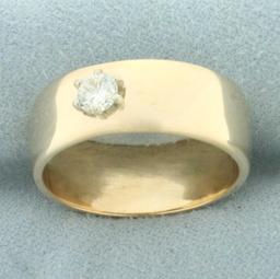 Wide Band Diamond Ring In 14k Yellow Gold