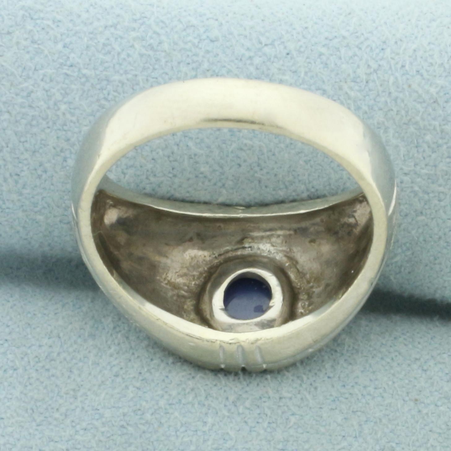 Mens Star Sapphire Ring In 14k White Gold