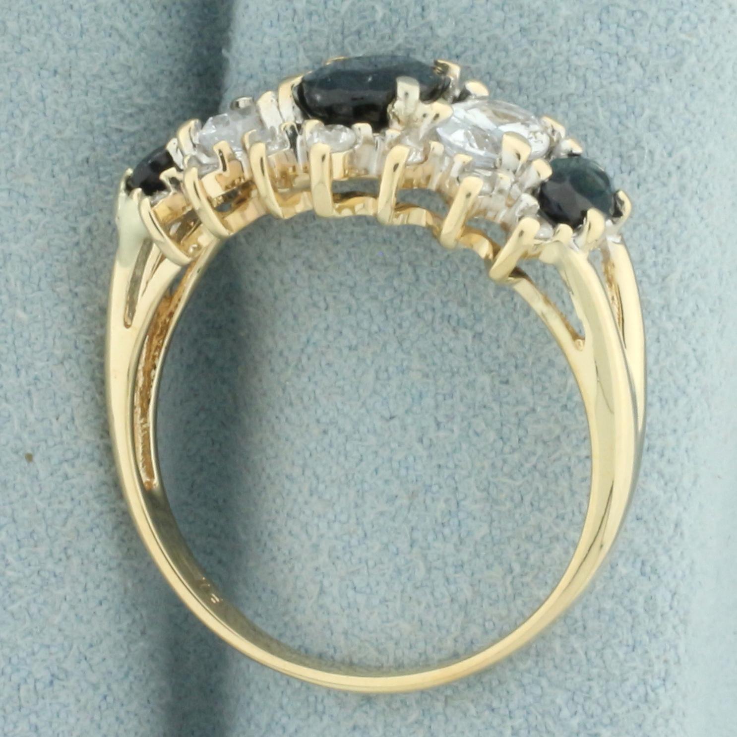 Blue And White Sapphire And Diamond Ring In 14k Yellow Gold