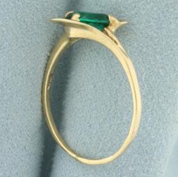 Diagonal Set Lab Emerald Solitaire Ring In 14k Yellow Gold