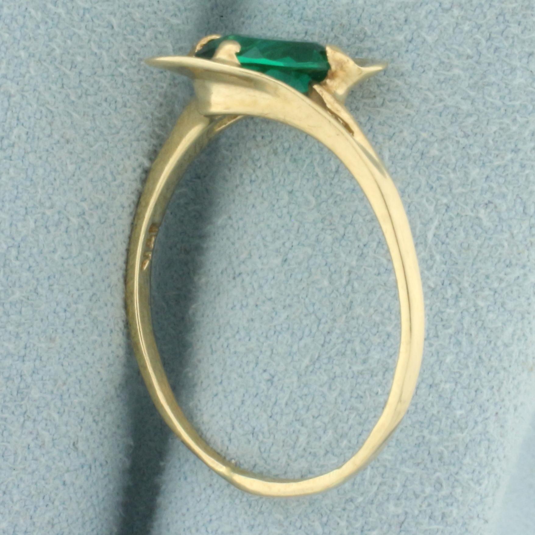 Diagonal Set Lab Emerald Solitaire Ring In 14k Yellow Gold