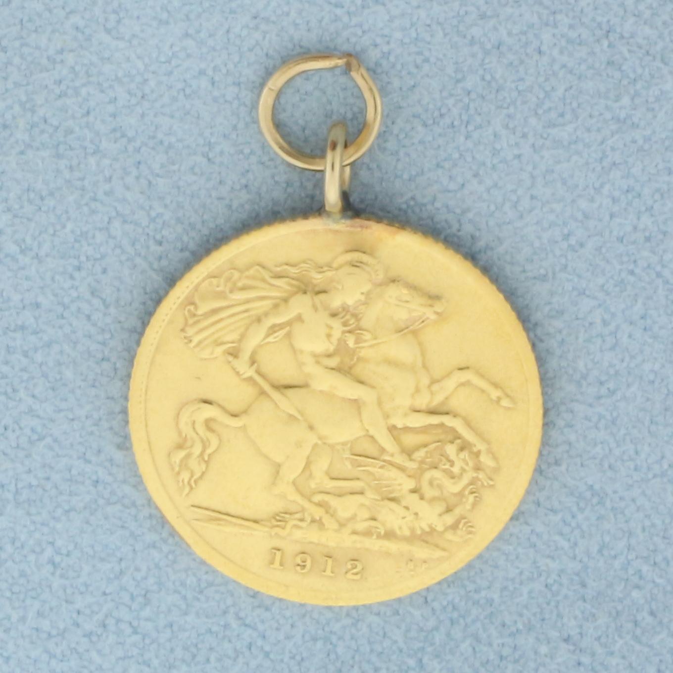 1912 British 1/2 Sovereign Gold Coin Pendant Or Charm