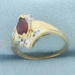 Ruby And Diamond Ring In 10k Yellow Gold