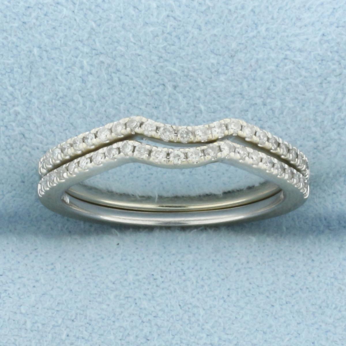 Curved Diamond Wedding Band Rings Set Of 2 In 14k White Gold