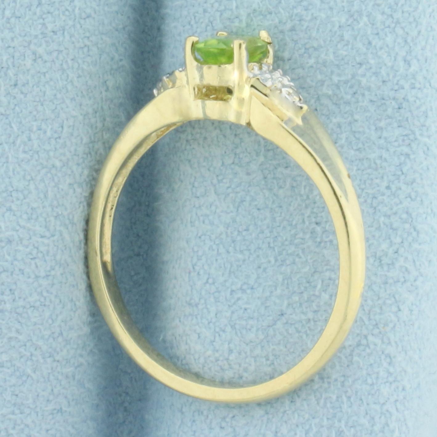 Peridot And Diamond Ring In 10k Yellow Gold