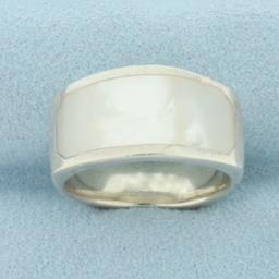 Mother Of Pearl Inlay Modern Ring In Sterling Silver