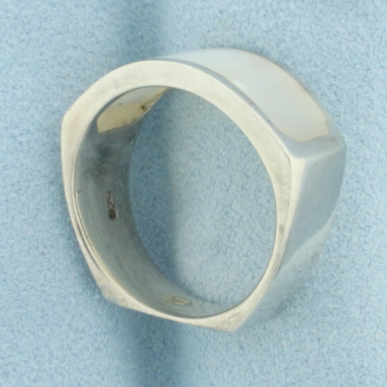 Mother Of Pearl Inlay Modern Ring In Sterling Silver