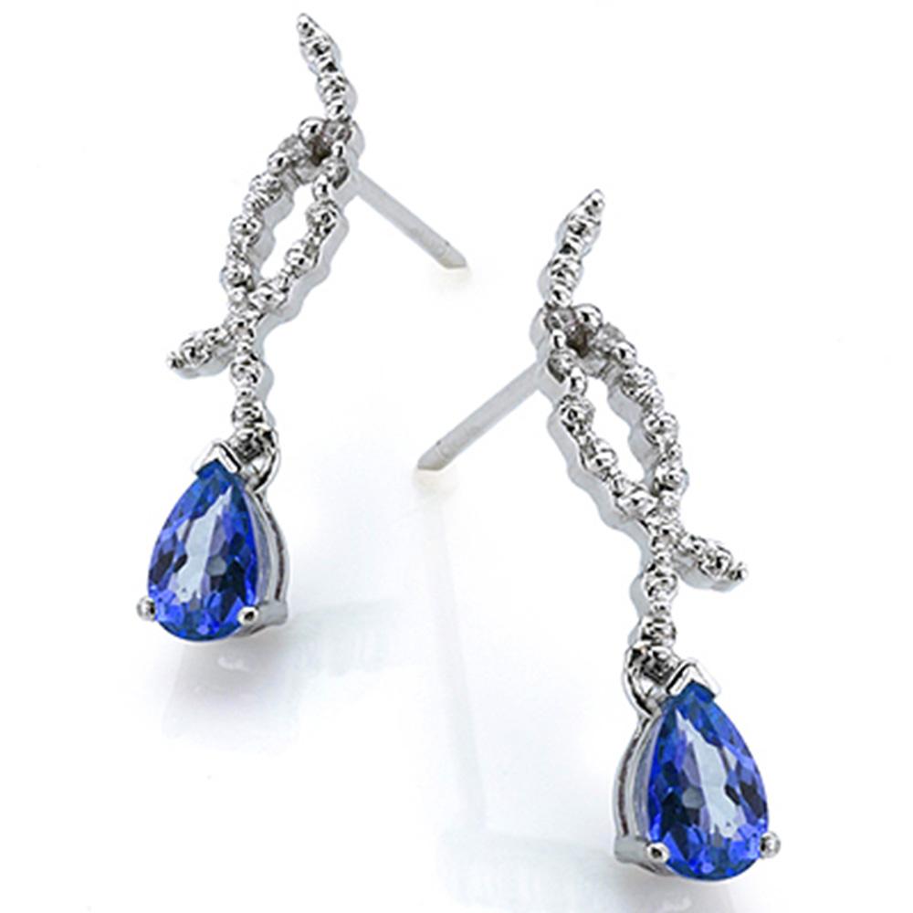 2.25ctw Pear Cut Lab Tanzanite And Diamond Dangle Twist Earrings In Platinum Over Sterling Silver