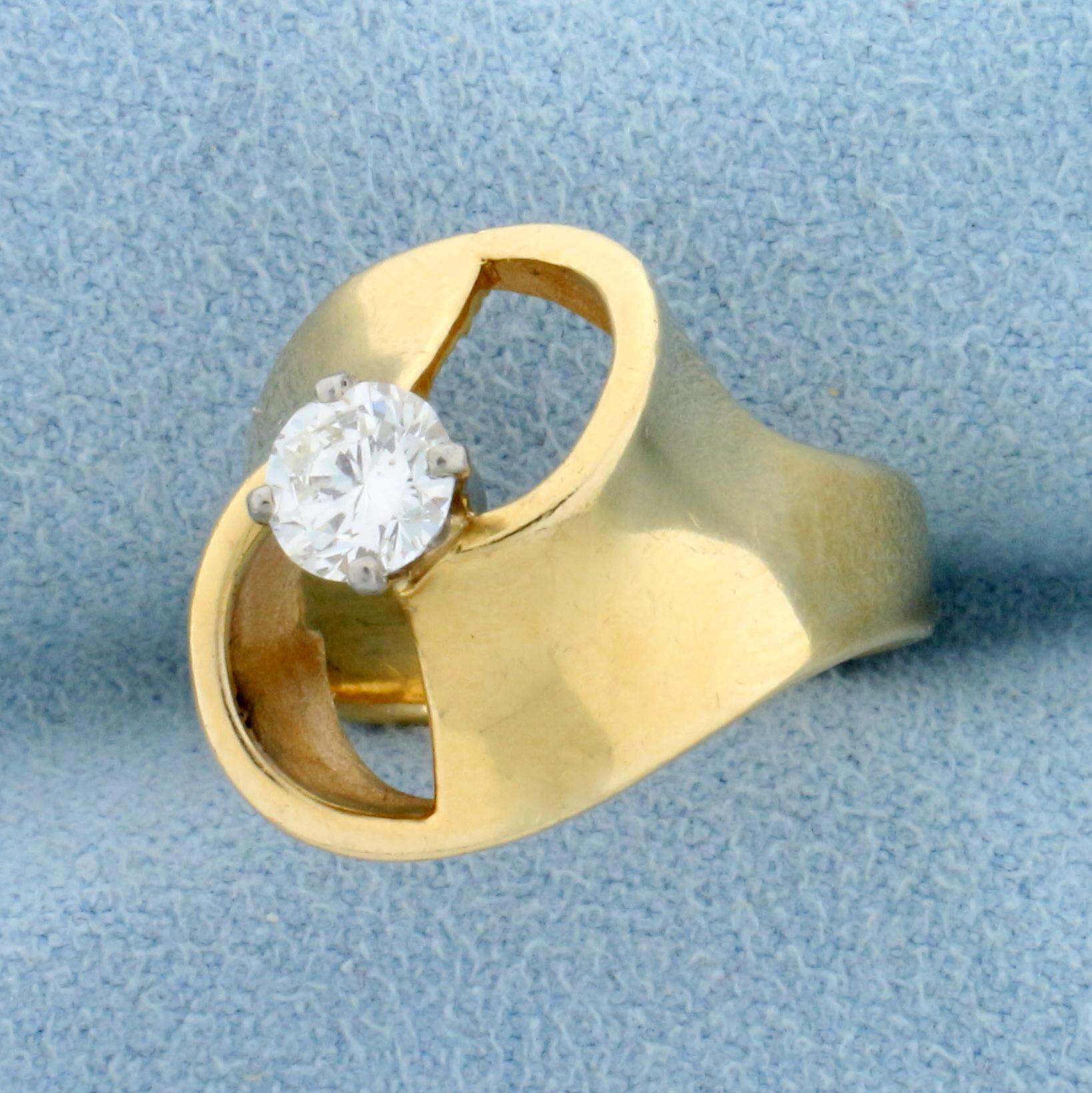 1/2 Ct Solitaire Designer Diamond Ring In 14k Yellow Gold