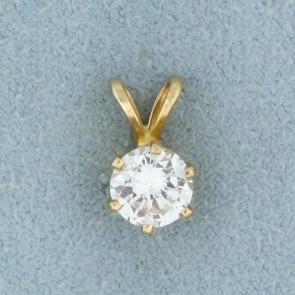 Over 1/2ct Solitaire Diamond Pendant In 14k Yellow Gold