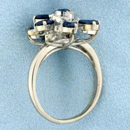 Vintage 4ct Tw Sapphire And Diamond Designer Ring In 14k White Gold