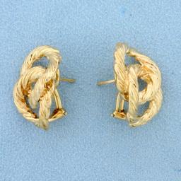 Double Hoop Rope Design Earrings In 14k Yellow Gold