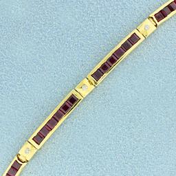 3ct Tw Ruby And Diamond Line Bracelet In 18k Yellow Gold