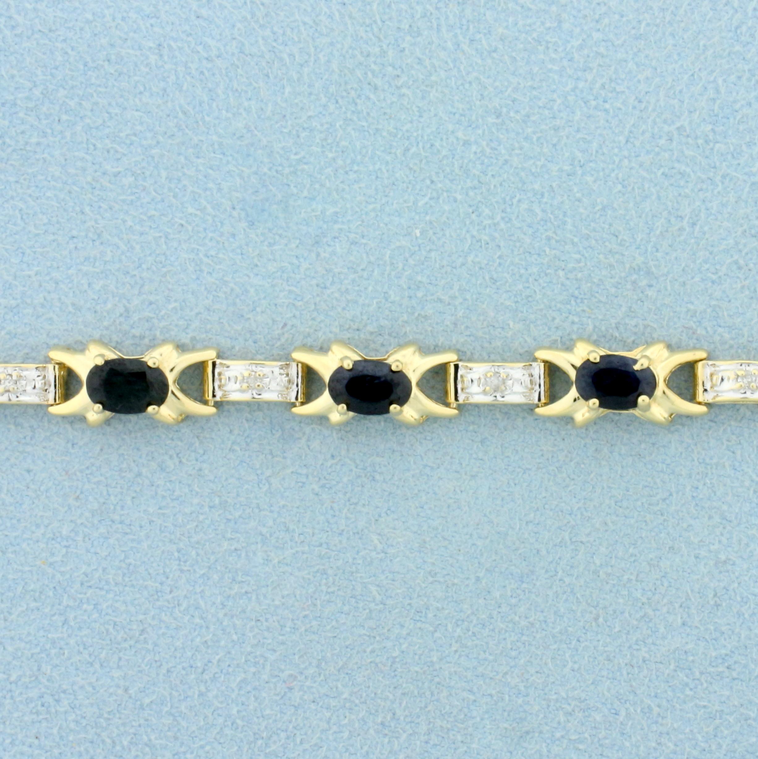 5ct Tw Sapphire And Diamond Tennis Bracelet In 14k Yellow Gold