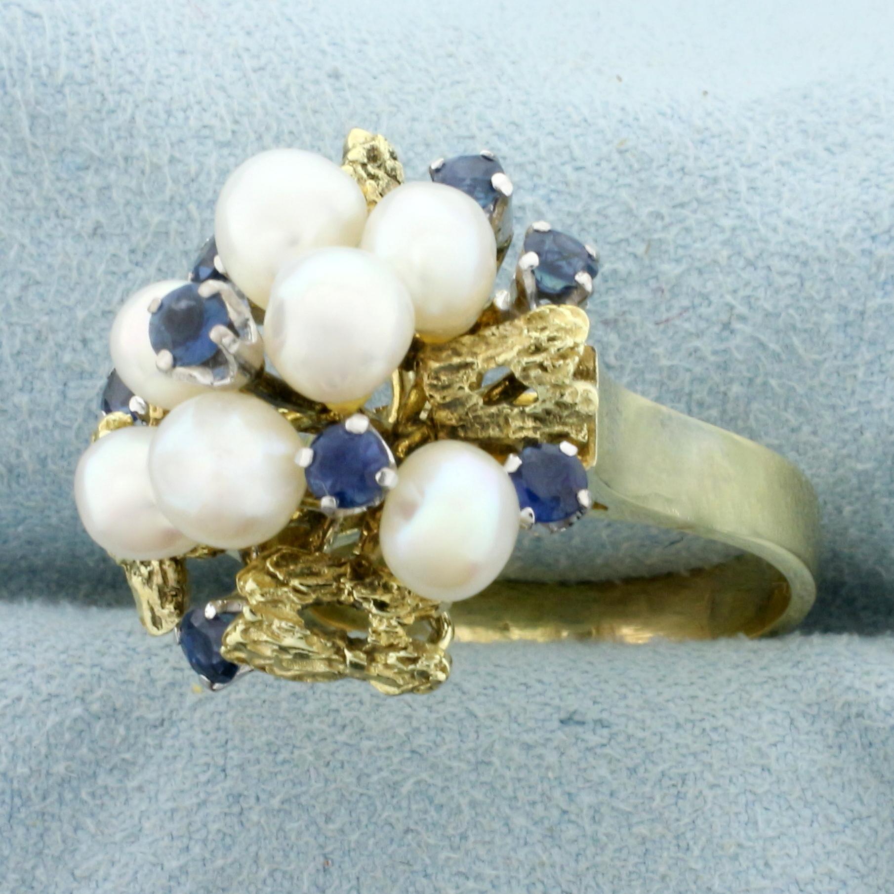 Sapphire And Akoya Pearl Statement Ring In 14k Yellow Gold