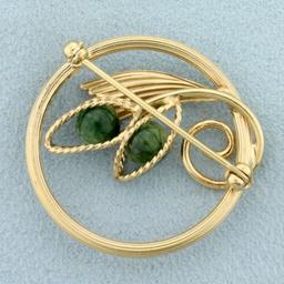 Jade Bead Abstract Design Pin In 14k Yellow Gold