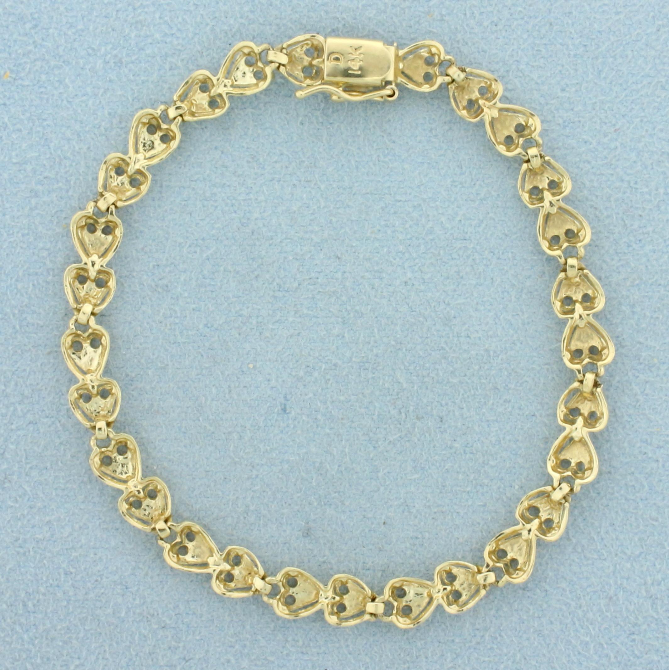 6 1/2 Inch Heart Link Diamond Cut Bracelet In 14k Yellow Gold