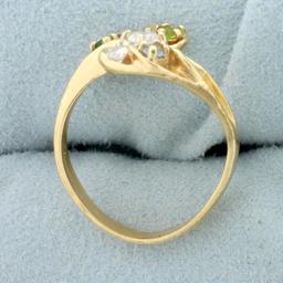 Vintage Diamond And Gemstone Ring In 14k Yellow Gold