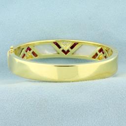 Ruby, Mother Of Pearl And Diamond Bangle Bracelet In 18k Yellow Gold